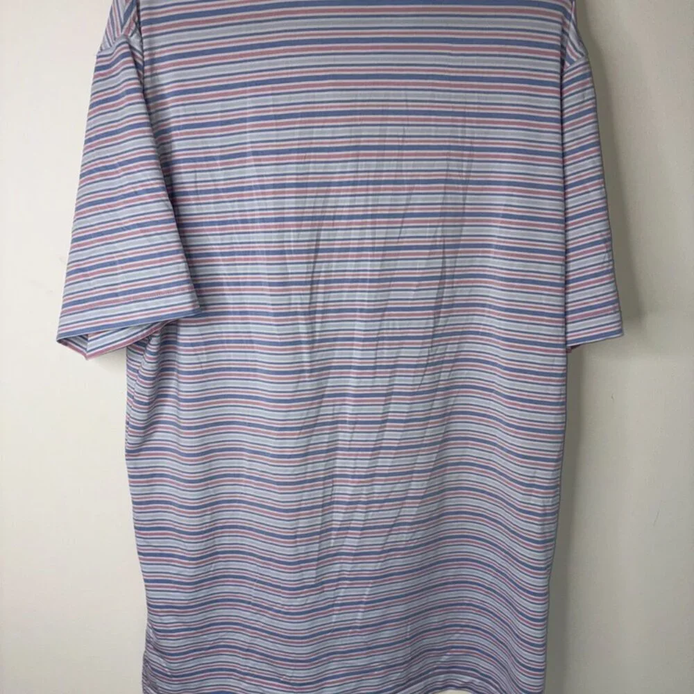 Peter Millar Summer Comfort Blue and Pink Stripe Short Sleeve Polo size Large